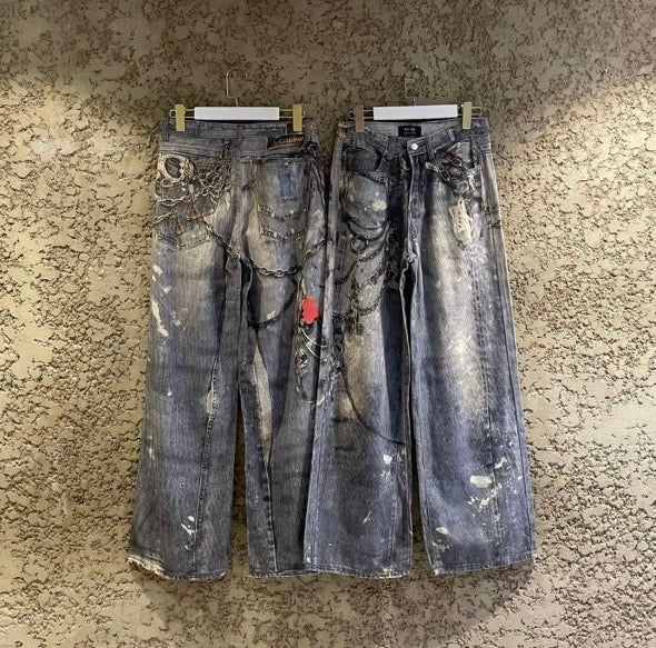 3D Printed Blue Washed Denim Pants