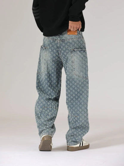 Relaxed Jacquard Washed Denim Jeans