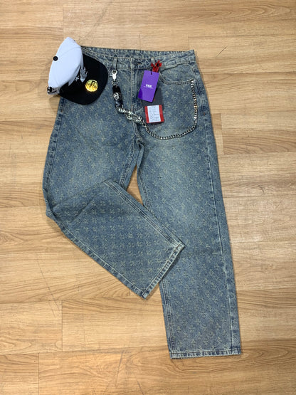 Relaxed Jacquard Washed Denim Jeans